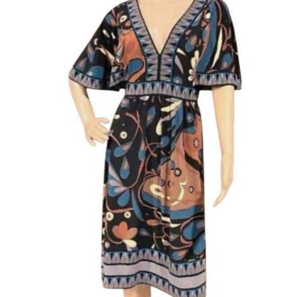 BCBGMAXAZRIA DRESS |XS Multi-Print Tie-Back Flutter Sleeve Dress - Picture 8 of 9